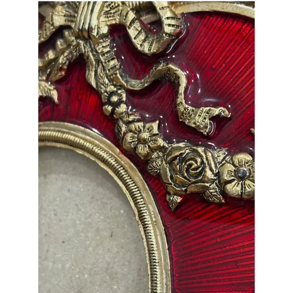 Terragrafics red enamel and brass heart-shaped picture frame